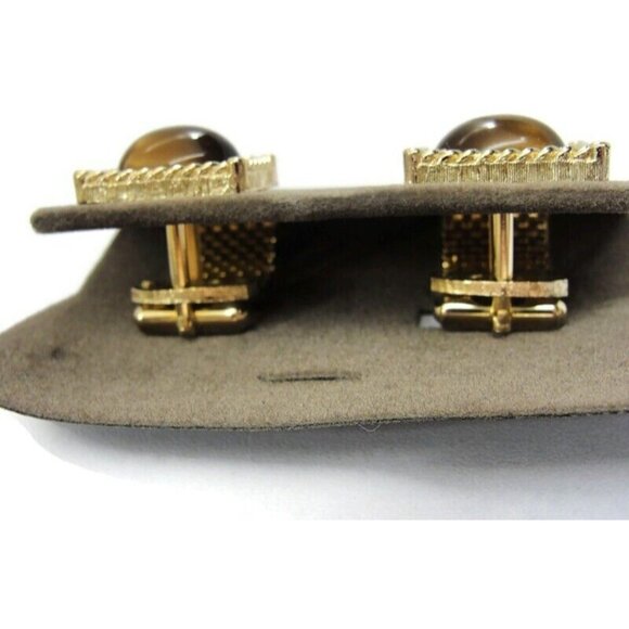 Swank Tiger Eye Cufflinks Mesh Set Gold Tone Wedding Tux Vintage IOB - Picture 11 of 16